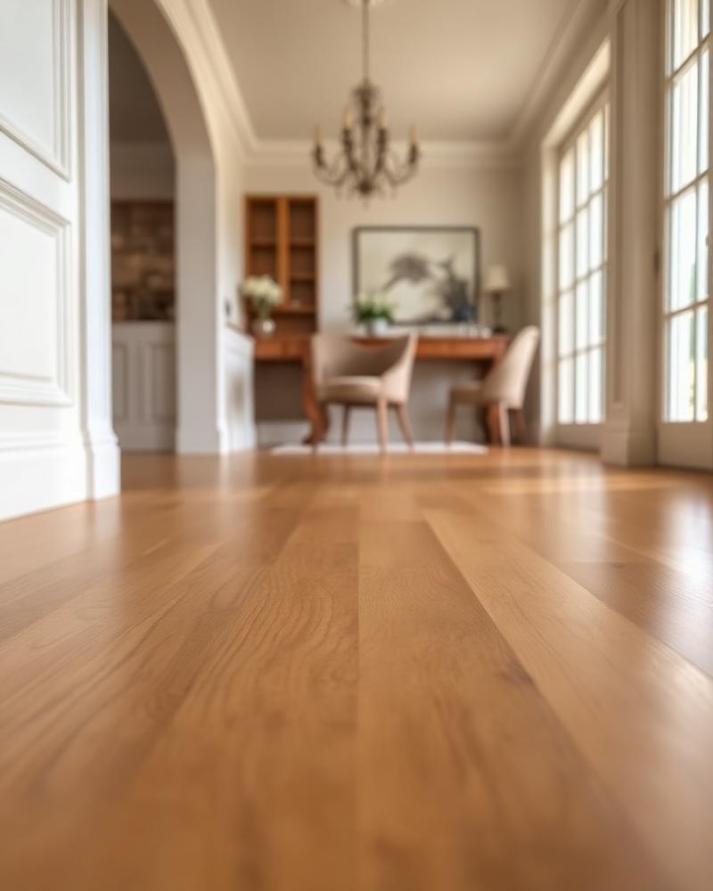 Warm premium hardwood flooring in a refined dining room